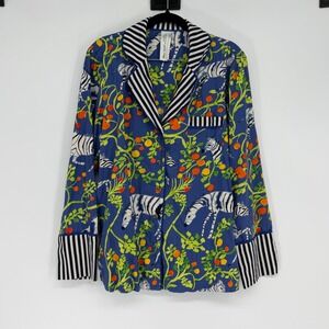 Anthro Olivia Havel Zebra Print Pajama Top Blue Novelty Sleep Shirt S